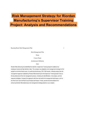 Risk Management Strategy for Riordan Manufacturing�s Supervisor Training Project: Analysis and Recommendations