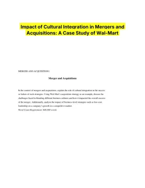 Impact of Cultural Integration in Mergers and Acquisitions: A Case Study of Wal-Mart