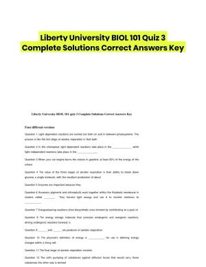Liberty University BIOL 101 Quiz 3 Complete Solutions Correct Answers Key