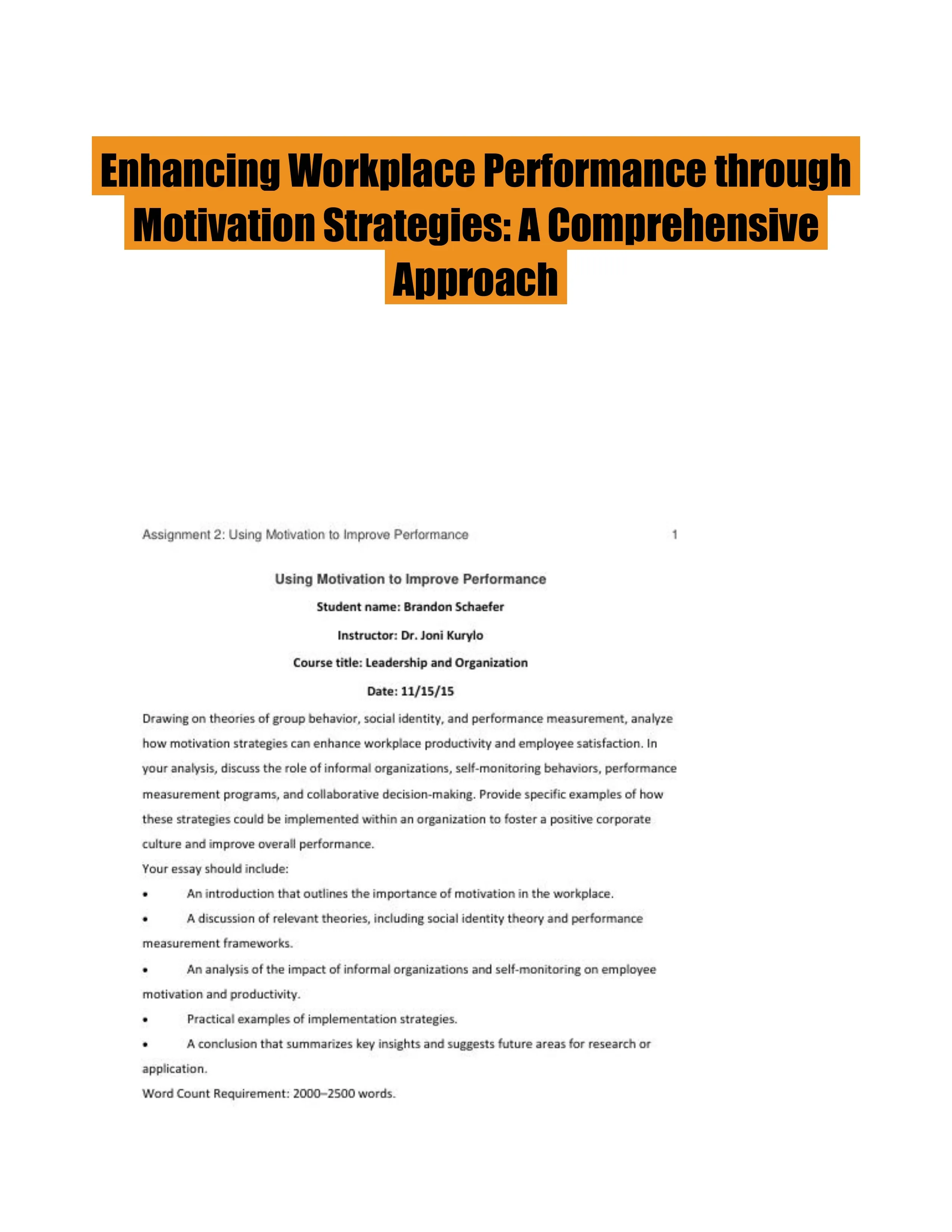 Enhancing Workplace Performance through Motivation Strategies: A Comprehensive Approach