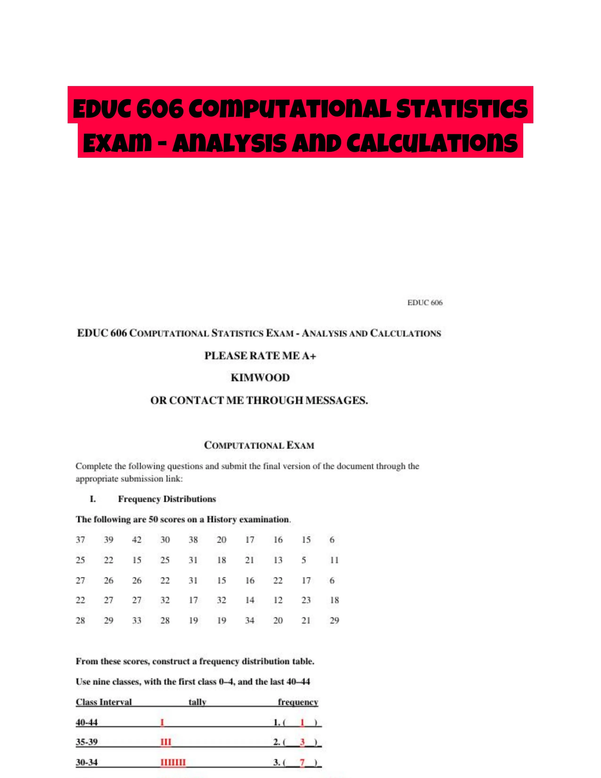 EDUC 606 Computational Statistics Exam - Analysis and Calculations