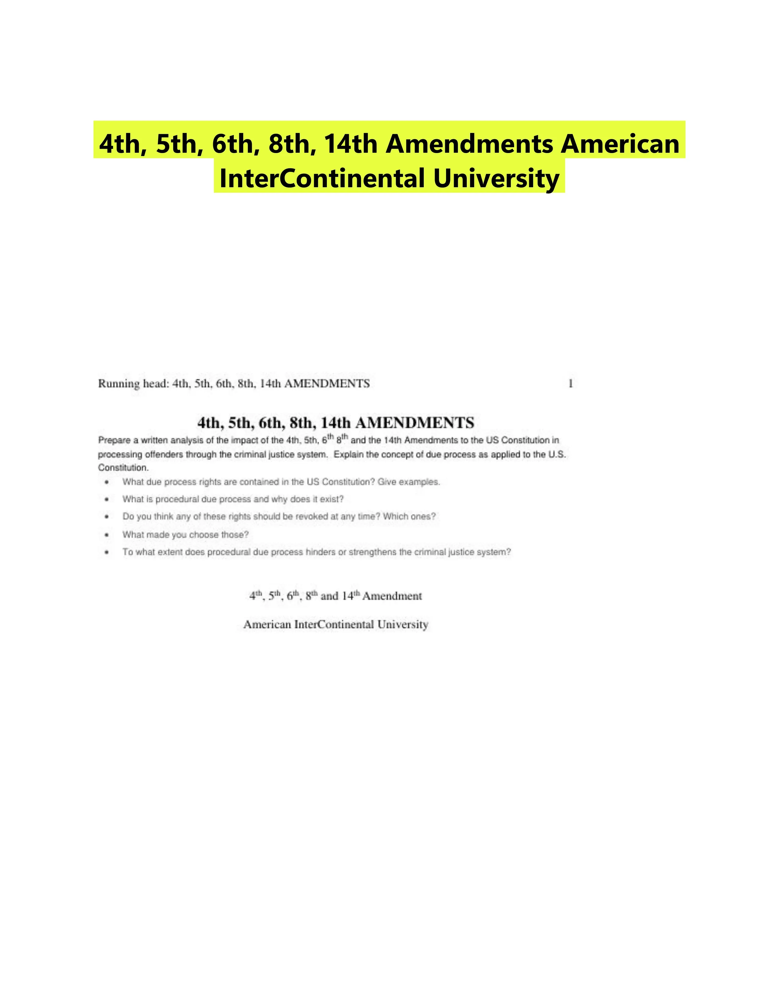 4th, 5th, 6th, 8th, 14th Amendments American InterContinental University