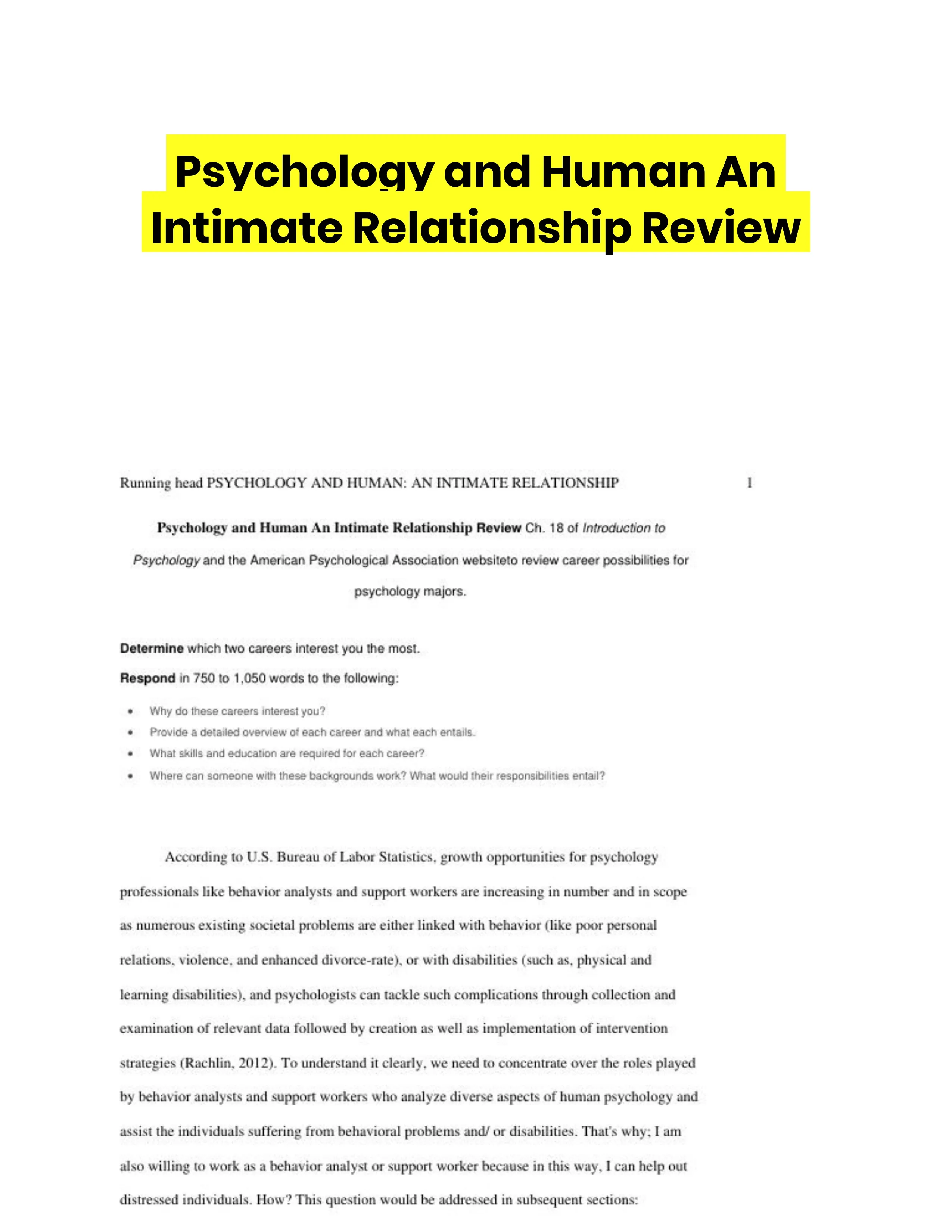 Psychology and Human An Intimate Relationship Review