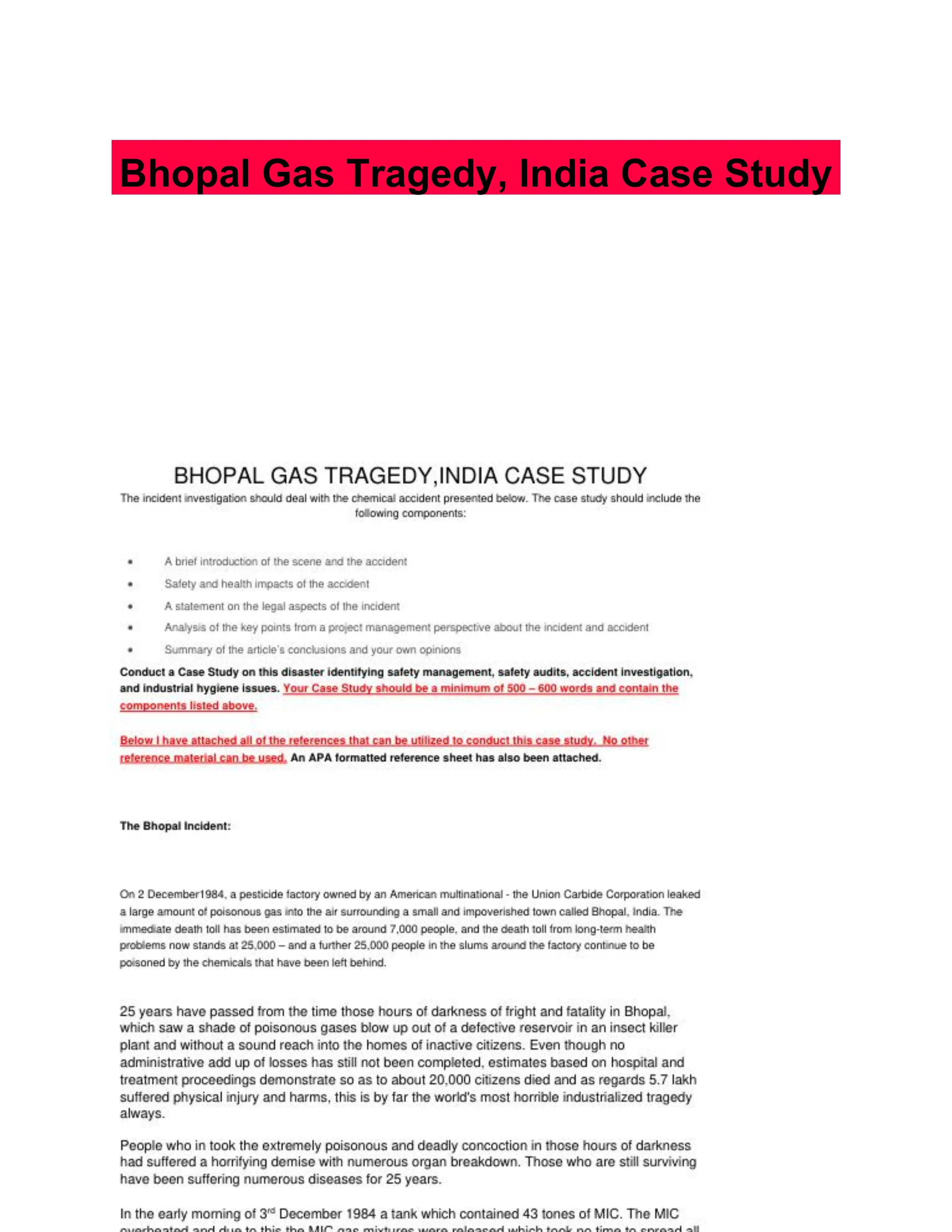 Bhopal Gas Tragedy, India Case Study