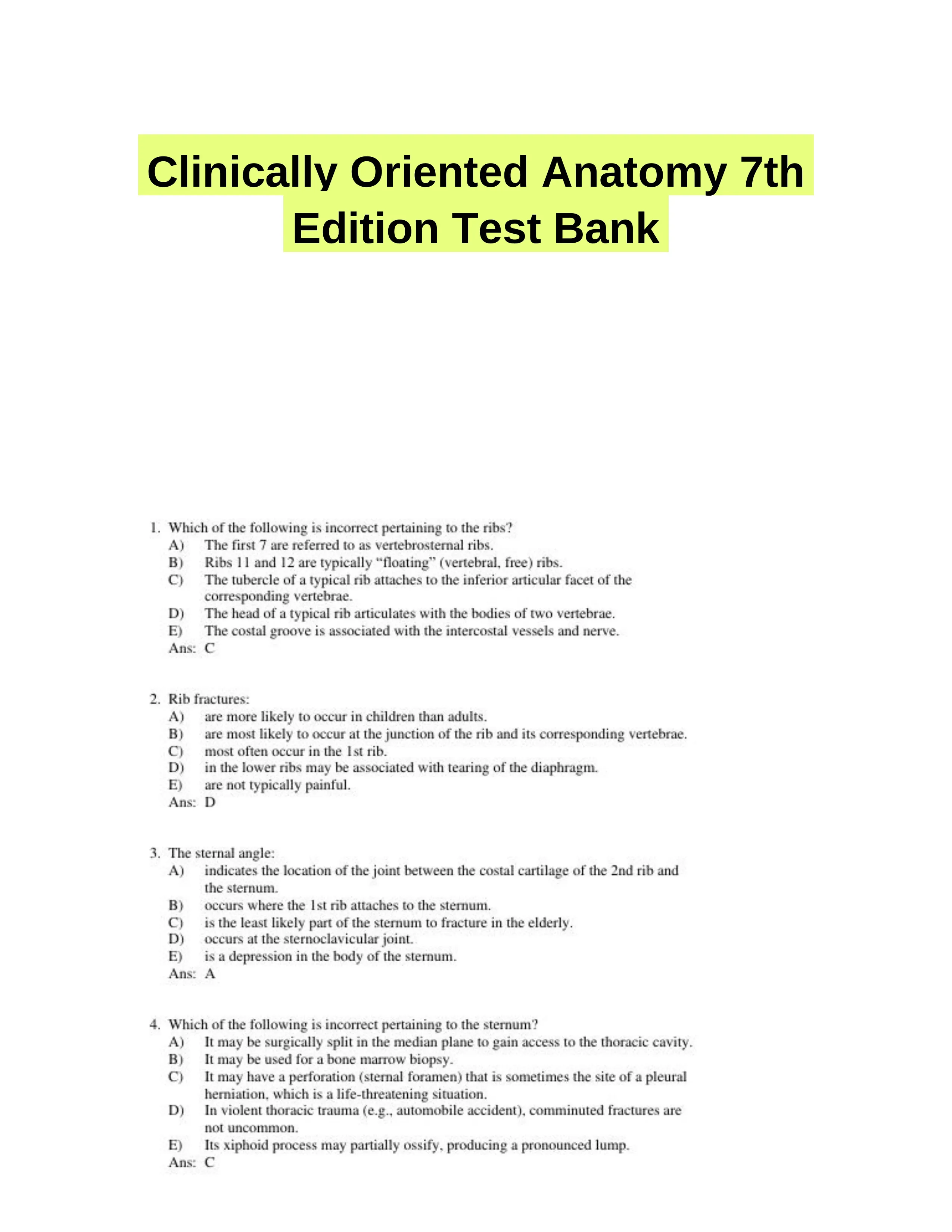 Clinically Oriented Anatomy 7th Edition Test Bank