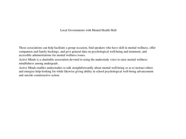 Local Governments With Mental Health Skill