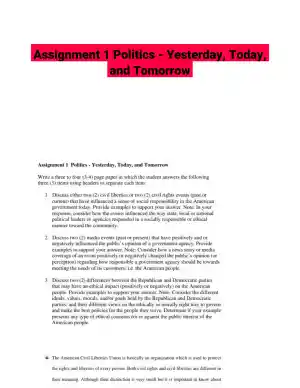 Assignment 1 Politics - Yesterday, Today, and Tomorrow