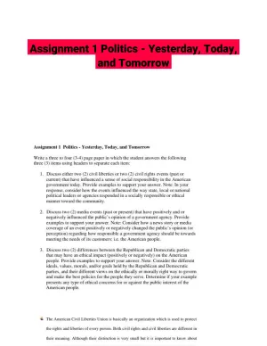 Assignment 1 Politics - Yesterday, Today, and Tomorrow