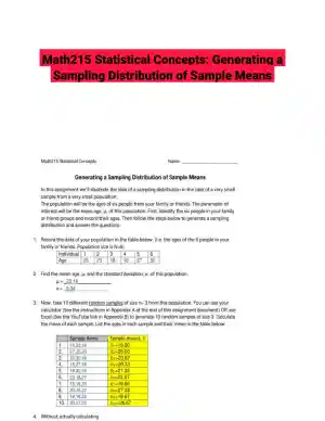 Math215 Statistical Concepts: Generating a Sampling Distribution of Sample Means