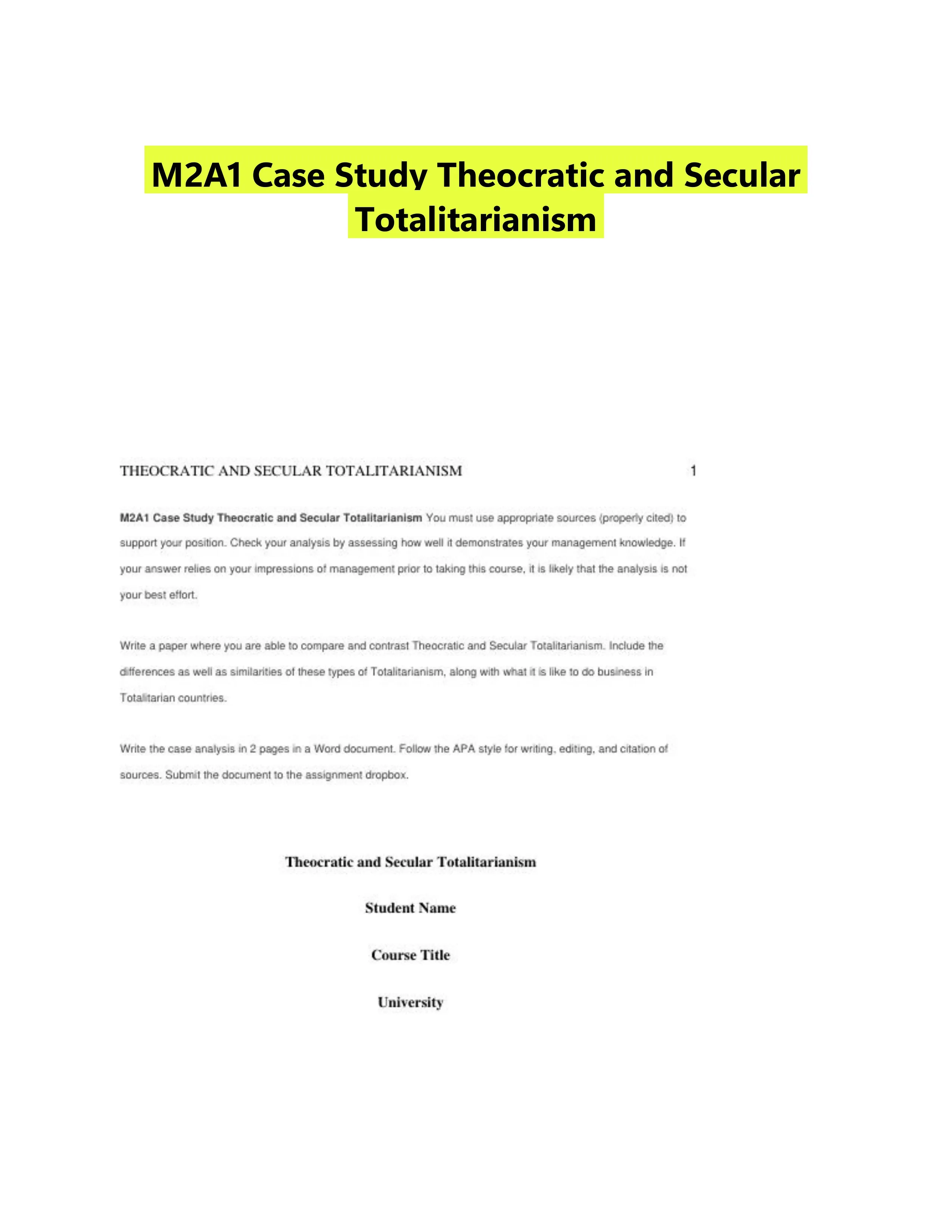 M2A1 Case Study Theocratic and Secular Totalitarianism