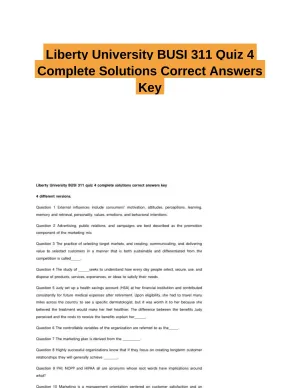 Liberty University BUSI 311 Quiz 4 Complete Solutions Correct Answers Key