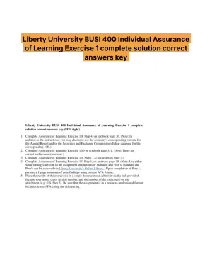 Liberty University BUSI 400 Individual Assurance of Learning Exercise 1 complete solution correct answers key
