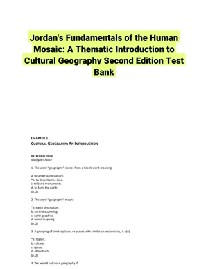 Jordan's Fundamentals of the Human Mosaic: A Thematic Introduction to Cultural Geography Second Edition Test Bank