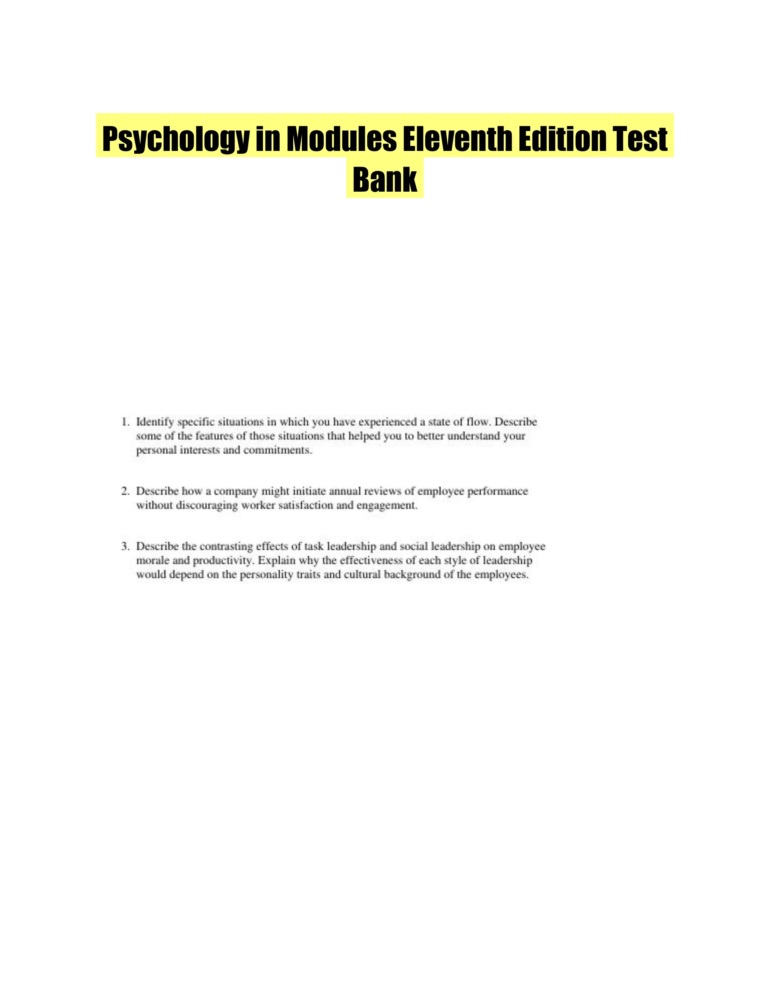 Psychology in Modules Eleventh Edition Test Bank