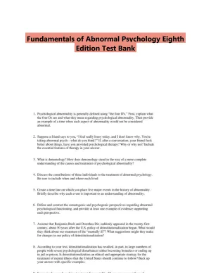 Fundamentals of Abnormal Psychology Eighth Edition Test Bank