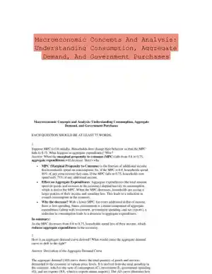 Macroeconomic Concepts And Analysis: Understanding Consumption, Aggregate Demand, And Government Purchases