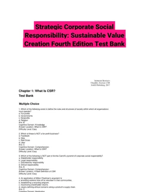 Strategic Corporate Social Responsibility: Sustainable Value Creation Fourth Edition Test Bank