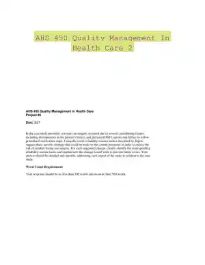 AHS 450 Quality Management In Health Care 2