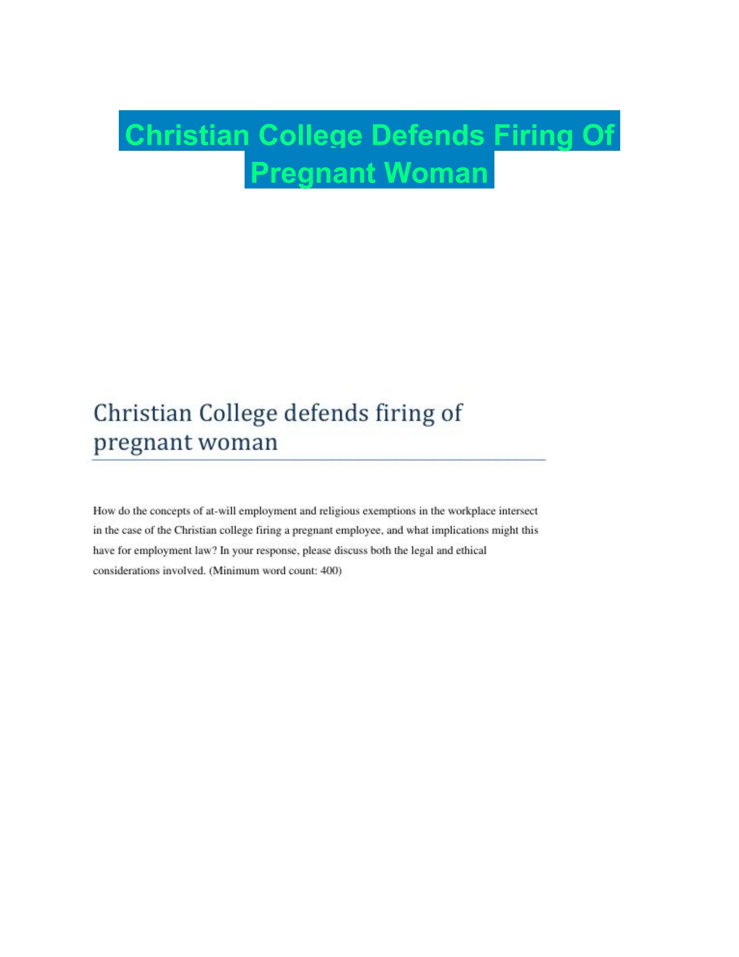 Christian College Defends Firing Of Pregnant Woman