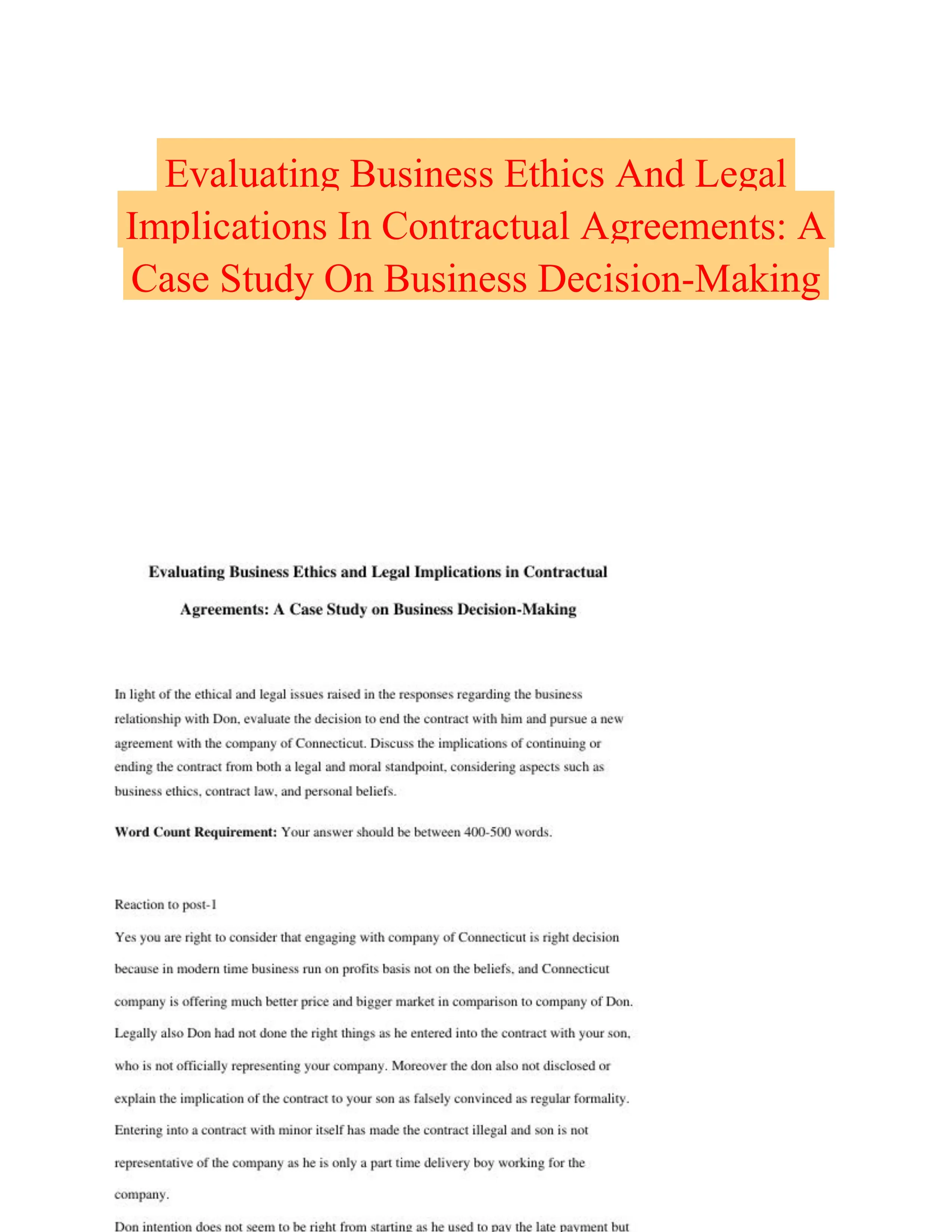 Evaluating Business Ethics And Legal Implications In Contractual Agreements: A Case Study On Business Decision-Making
