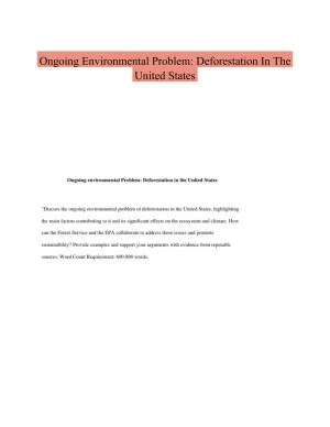 Ongoing Environmental Problem: Deforestation In The United States