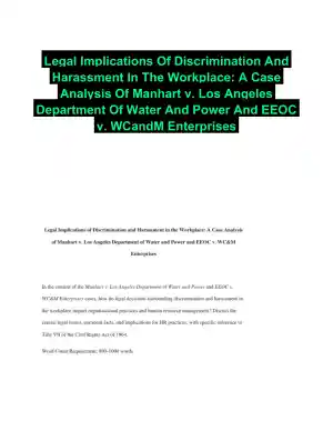 Legal Implications Of Discrimination And Harassment In The Workplace: A Case Analysis Of Manhart v. Los Angeles Department Of Water And Power And EEOC v. WCandM Enterprises