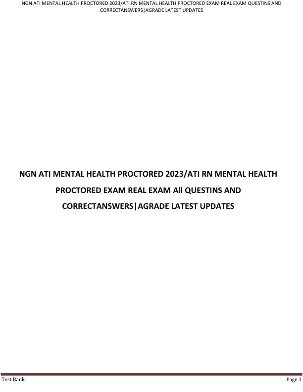 2023 ATI RN Mental Health Proctored Real Exam with Answers (70 Solved Questions)