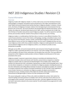 INST 203 Indigenous Studies 1 Revision C3 (1 Solved Case)