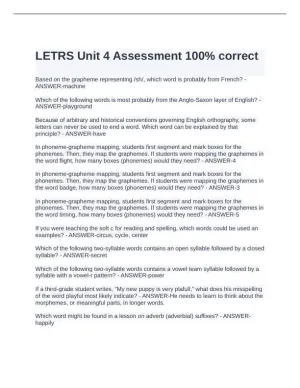 LETRS Unit 4 Assessment with Answers (15 Solved Questions)