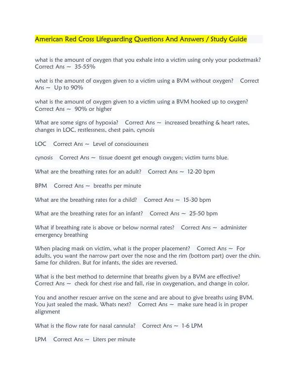 American Red Cross Lifeguarding Practice Exam with Answers (238 Solved Questions)