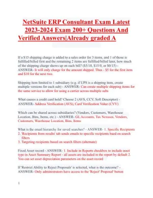 2023-2024 NetSuite ERP Consultant Exam with Answers (183 Solved Questions)