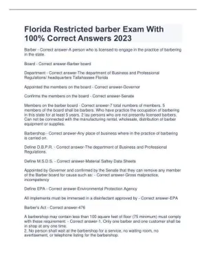 2023 Florida Restricted Barber Practice Exam with Answers (64 Solved Questions)