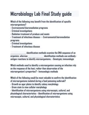 Microbiology Lab Final Study guide with Answers (115 Solved Questions)