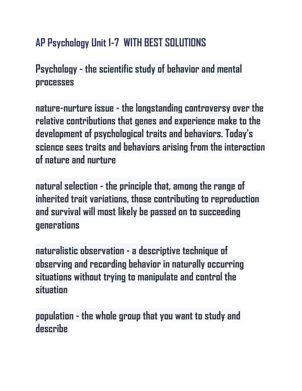AP Psychology Unit 1-7 Practice Exam with Answers (880 Solved Questions)