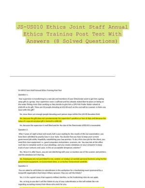 JS-US010 Ethics Joint Staff Annual Ethics Training Post Test With Answers (8 Solved Questions)