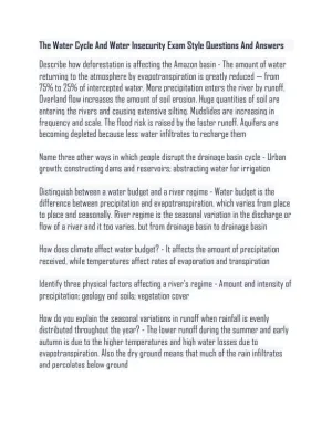 The Water Cycle And Water Insecurity Exam With Answers (32 Solved Questions)