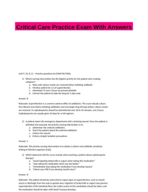 Critical Care Practice Exam With Answers (72 Solved Questions)