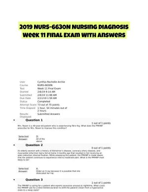 2019 NURS-6630N Nursing Diagnosis Week 11 Final Exam With Answers (76 Solved Questions)
