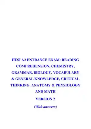 HESI Comprehensive Entrance Exam With Answers (292 Solved Questions)