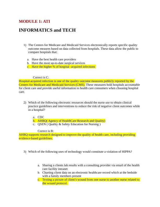 ATI Comprehensive Practice Exam With Answers (50 Solved Questions)