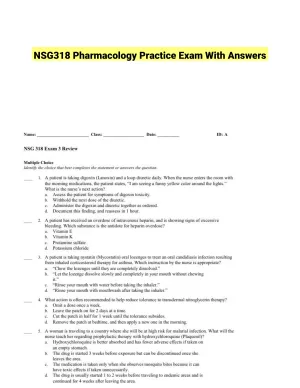NSG318 Pharmacology Practice Exam With Answers (46 Solved Questions)