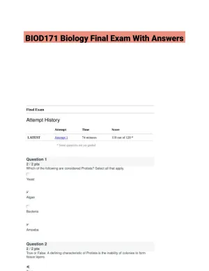 BIOD171 Biology Final Exam With Answers (39 Solved Questions)