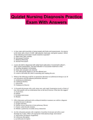 Quizlet Nursing Diagnosis Practice Exam With Answers (85 Solved Questions)