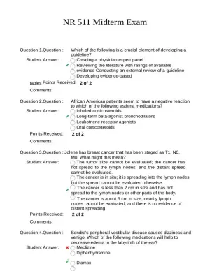 NR511 Healthcare Assessment Midterm Exam With Answers (15 Solved Questions)