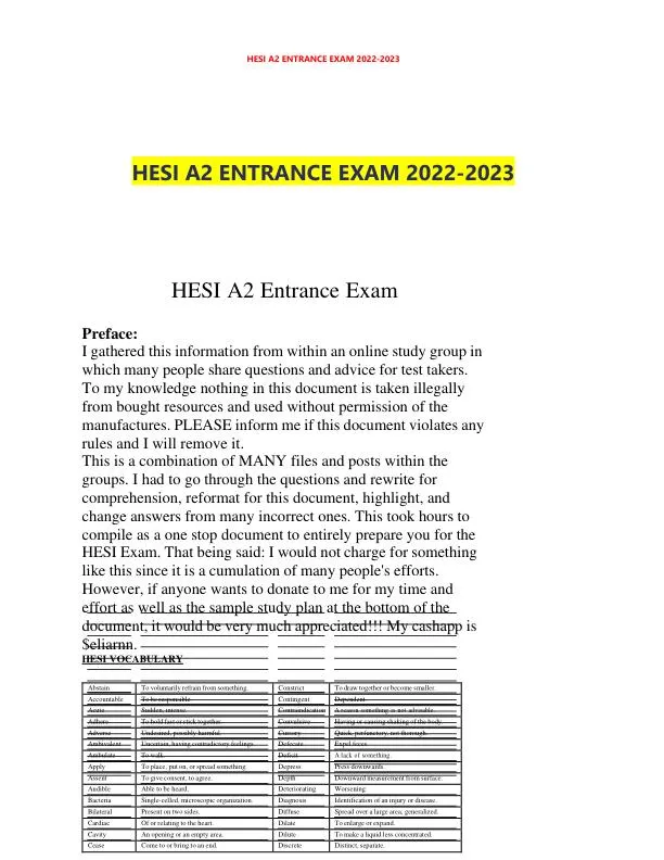 2022-2023 HESIA2 Comprehensive Entrance Exam With Answers (518 Solved Questions)
