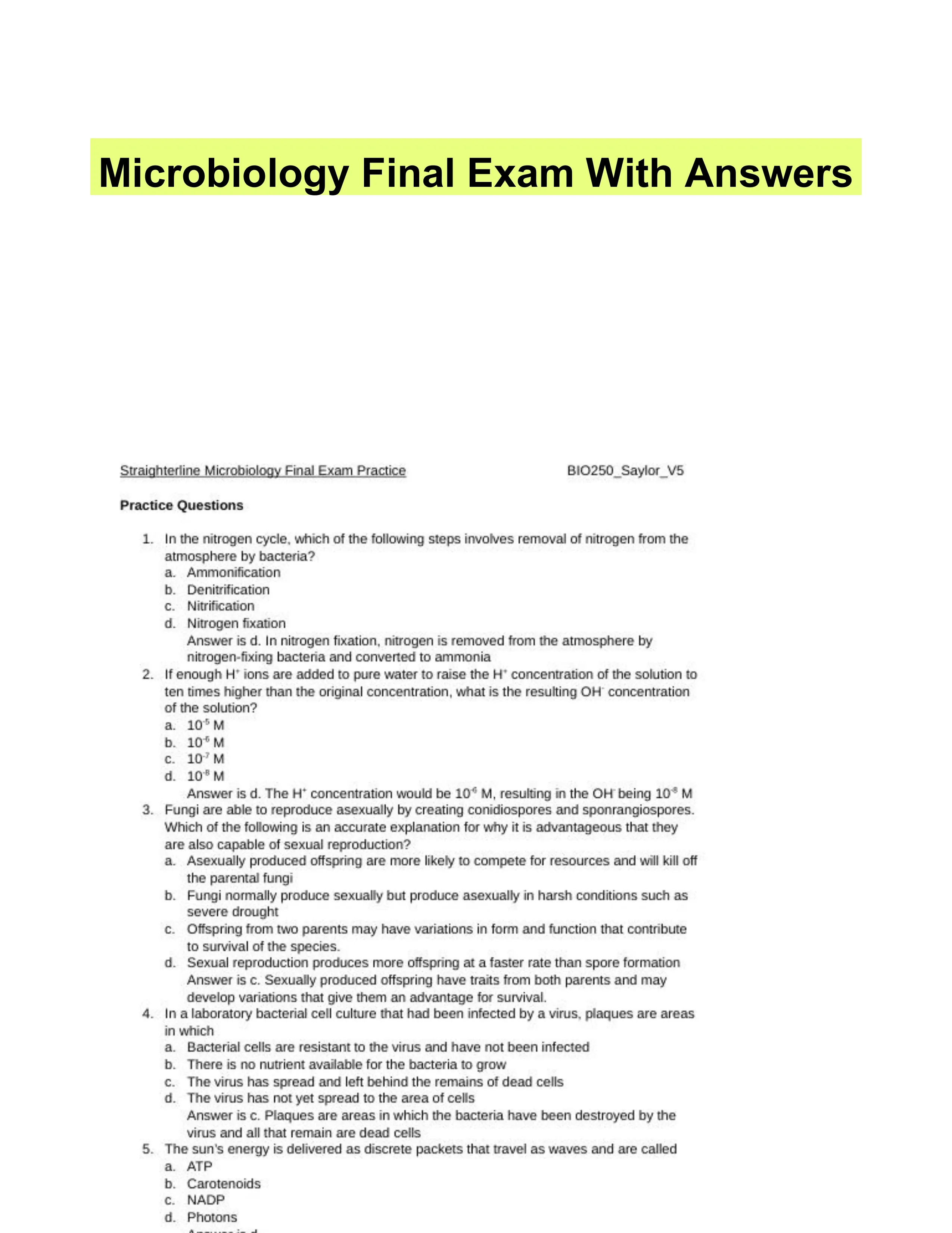 Microbiology Final Exam With Answers (14 Solved Questions)