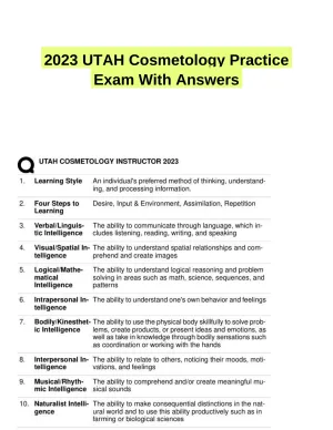 2023 UTAH Cosmetology Practice Exam With Answers (151 Solved Questions)