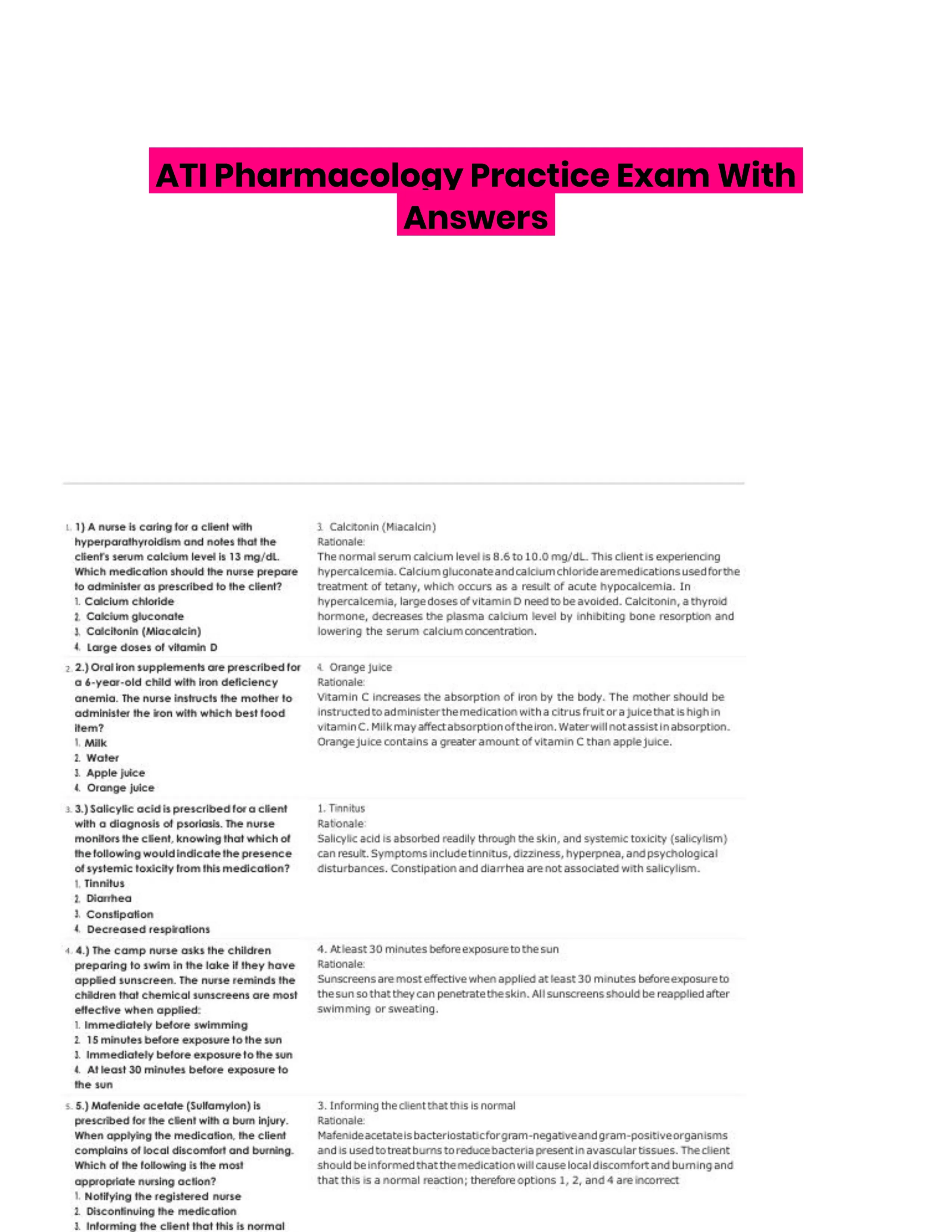 ATI Pharmacology Practice Exam With Answers (313 Solved Questions)