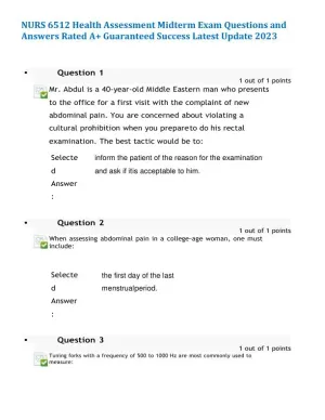 2023 NURS6512 Health Assessment Midterm Exam With Answers (100 Solved Questions)