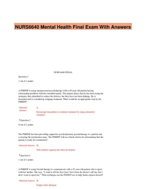NURS6640 Mental Health Final Exam With Answers (75 Solved Questions)